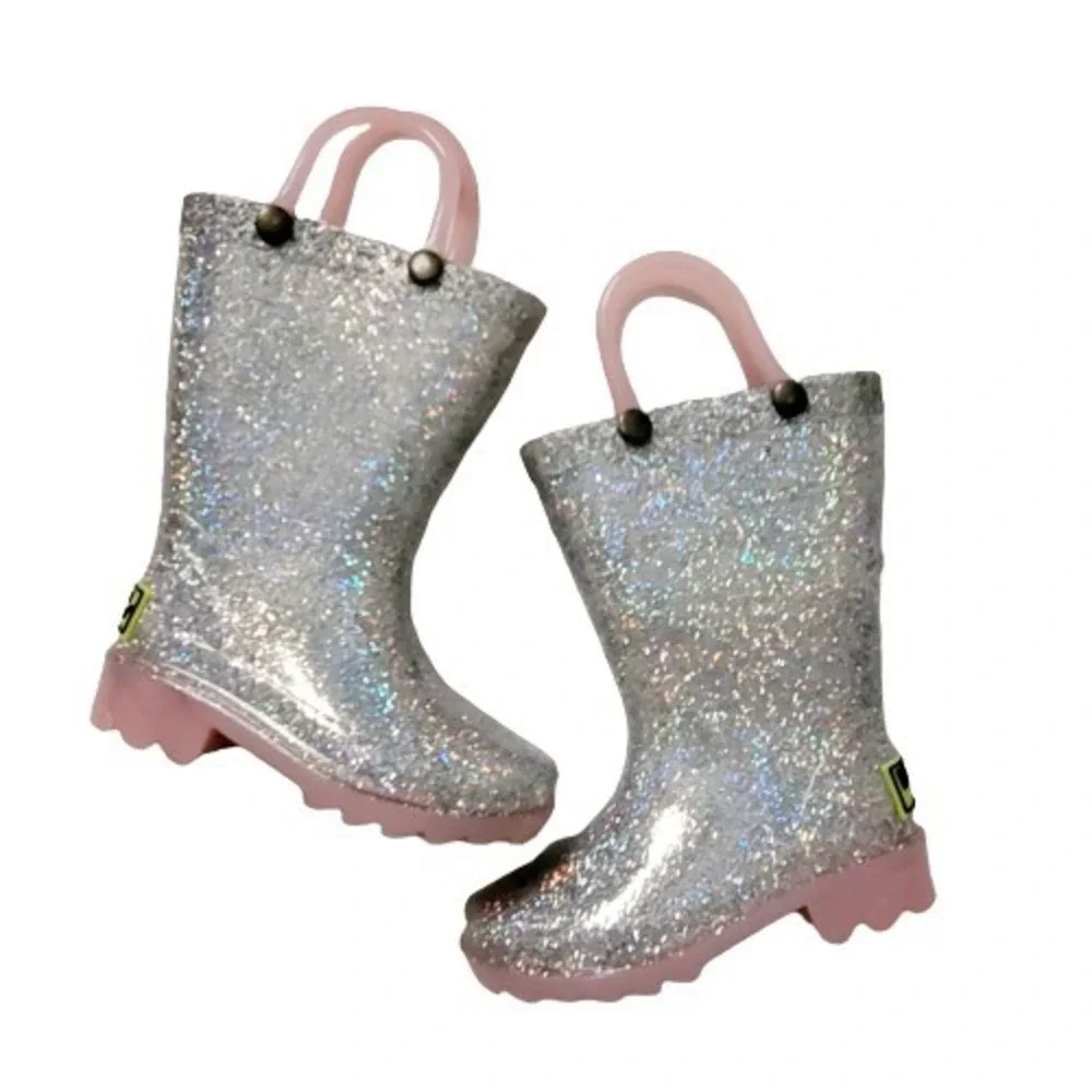 Western Chief Little Girls Alia Glitter Light-Up Rain Boots Silver Rose US 5